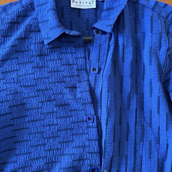 Habitat Clothes To Live In Blue Black Button Up Blouse Top Long Sleeve XS - Picture 10 of 10